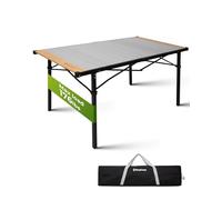 KingCamp Table de camping pliable avec cadre en aluminium et bambou, plateau enroulable pour 6 à 8 personnes, pliable et résistante jusqu'à 80 kg, argent, 136 x 70 cm, XL