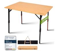 KingCamp Table de camping pliable en bambou naturel, hauteur réglable (42-70 cm), charge maximale 120 kg - Table pliante robuste pour camping, jardin et pique-nique