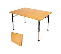 KingCamp Table de camping pliante en bambou 120 x 80 cm Hauteur réglable 42 ~ 70 cm pour 4 à 8 personnes 2 plis Table de camping pliable Charge maximale 80 kg