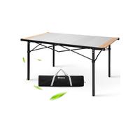 KingCamp Table de camping pliante en bambou et aluminium, convient pour 4 à 6 personnes, camping, barbecue et fête, facile à transporter, table multifonction avec sac de rangement