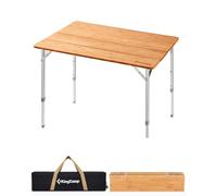 KingCamp Table Pliante en Bambou 4 Plis Hauteur Ajustable 45/52/65cm Prix ISPO Revêtement Anti-UV pour 2 à 6 Personnes Table Portable de Camping Jardin Barbecue Pique-Nique Bureau Chambre
