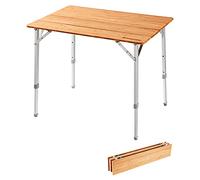 KingCamp Table pliante en bambou, pour camping, jardin, aluminium, bois, réglable en 3 hauteurs