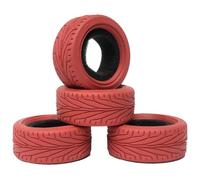KINGCOO 1/10 RC Pneus de Voiture sur Route, 4PCS 65mm Pneus RC en Caoutchouc Roues pour HSP HPI Kyosho Tamiya RC sur Route Run-Flating Touring Racing Car (Rouge)