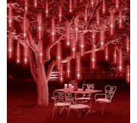 KINGCOO 192LED Météore Douches Pluie Feux Lumineux, Etanche 30CM 8Tubes Solaire D'eau Goutte Cascading Lumineuses Guirlandes avec Télécommande pour Noël Mariage Fête Halloween Décoration (Rouge)