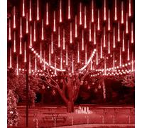 KINGCOO 2 Pièces Lumières de Météore Douche Extérieure, Etanche 30CM 8Tubes 192LED Météore Pluie Feux Lumières Guirlandes de Noël pour Arbre Cour Toit Mariage Fête Maison Décoration(Rouge)