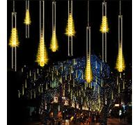 KINGCOO 2 Pièces Lumières de Météore Douche Extérieure, Etanche 30CM 8Tubes 192LED Météore Pluie Feux Lumières Guirlandes de Noël pour Arbre Cour Toit Mariage Fête Maison Décoration (Blanc chaud)