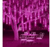 KINGCOO 2 Pièces Lumières de Météore Douche Extérieure, Etanche 30CM 8Tubes 192LED Météore Pluie Feux Lumières Guirlandes de Noël pour Arbre Cour Toit Mariage Fête Maison Décoration(Rose)