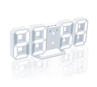 KINGCOO 3D Stéréoscopique Digital Réveil Numérique à LED électronique,3 Niveaux de Luminosité Réglables (Blanc)