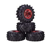 KINGCOO 4Pcs 125mm Pneus en Caoutchouc,RC Monster Truck Pneus Roues en Plastique pour 1/10 RC Voitures de Crawler Camions Truggy pour HSP HPI Tamiya Kyosho (Y-Formée Rouge)