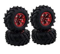 KINGCOO 4Pcs 125mm Pneus en Caoutchouc,RC Monster Truck Pneus Roues en Plastique pour 1/10 RC Voitures de Crawler Camions Truggy pour HSP HPI Tamiya Kyosho (Rouge)