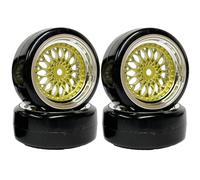 KINGCOO 4PCS 63mm RC Drift Car Roues en Plastique et Pneus,Plaqué Rayons Roues Jantes et Pneus Durs pour 1/10 RC on Road Racing Voiture de Dérive Véhicules Pièce (Or Argent)