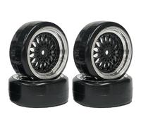 KINGCOO 4PCS 63mm RC Roues en Plastique et Pneus,Plaqué Rayons Roues Jantes et Pneus Durs Véhicules Pièce pour 1/10 RC on Road Racing Drift Car pour Tamiya Kyosho HPI HSP (Noir Argent, Décalage:9mm)
