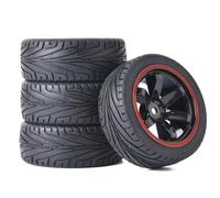 KINGCOO 4PCS 65mm RC Pneus de Voiture sur Route,Pneus RC en Caoutchouc Roues en Plastique pour 1/10 RC on Road Run-Flating Racing Touring Car pour HSP HPI Kyosho Tamiya (Noir Rouge)