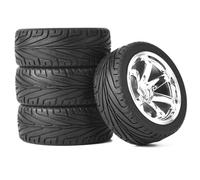 KINGCOO 4PCS 65mm RC Pneus de Voiture sur Route,Pneus RC en Caoutchouc Roues en Plastique pour 1/10 RC on Road Run-Flating Racing Touring Car pour HSP HPI Kyosho Tamiya (Argent)