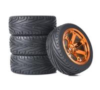 KINGCOO 4PCS 65mm RC Pneus de Voiture sur Route,Pneus RC en Caoutchouc Roues en Plastique pour 1/10 RC on Road Run-Flating Racing Touring Car pour HSP HPI Kyosho Tamiya (Orange)