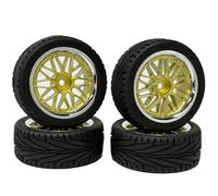 KINGCOO 4PCS 65mm RC Pneus et Route de Voiture,Pneus RC en Caoutchouc Roues en 10Y-Forme Plastique Jantes pour 1/10 RC on Road Run-Flating Racing Touring Car pour HSP HPI Kyosho Tamiya (Or Argent)