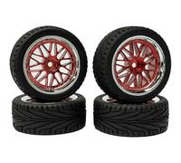 KINGCOO 4PCS 65mm RC Pneus et Route de Voiture,Pneus RC en Caoutchouc Roues en 10Y-Forme Plastique Jantes pour 1/10 RC on Road Run-Flating Racing Touring Car pour HSP HPI Kyosho Tamiya (Rouge Argent)