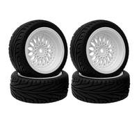 KINGCOO 4PCS 65mm RC Pneus et Route de Voiture,Pneus RC en Caoutchouc Roues en Plastique pour 1/10 RC on Road Run-Flating Racing Touring Car pour HSP HPI Kyosho Tamiya (Blanc)