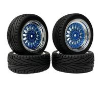 KINGCOO 4PCS 65mm RC Pneus et Route de Voiture,Pneus RC en Caoutchouc Roues en Plastique Revêtement pour 1/10 RC on Road Run-Flating Racing Touring Car pour HSP HPI Kyosho Tamiya (Bleu Argent)