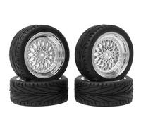 KINGCOO 4PCS 65mm RC Pneus et Route de Voiture,Pneus RC en Caoutchouc Roues en Plastique Revêtement pour 1/10 RC on Road Run-Flating Racing Touring Car pour HSP HPI Kyosho Tamiya (Argent)