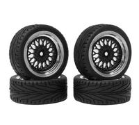 KINGCOO 4PCS 65mm RC Pneus et Route de Voiture,Pneus RC en Caoutchouc Roues en Plastique Revêtement pour 1/10 RC on Road Run-Flating Racing Touring Car pour HSP HPI Kyosho Tamiya (Noir Argent)