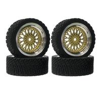 KINGCOO 4PCS 65mm RC Rallye Pneus et Route de Voiture,Pneus RC en Caoutchouc Roues en Plastique Revêtement pour 1/10 RC on Road Rally Drift Racing Car pour HSP HPI Tamiya WR8 (Or Argent)