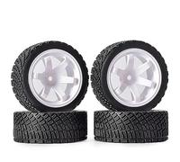 KINGCOO 4PCS 65mm RC Rallye Voiture Pneus en Caoutchouc Route et Jantes Vintage en Plastique 12mm Hex pour 1/10 RC on Road Rally Drift Racing Car pour HSP HPI Tamiya WR8 (6Rayons-Blanc)