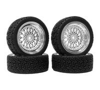 KINGCOO 4PCS 68mm RC Rallye Pneus et Route de Voiture,Pneus en Caoutchouc Roues en Plastique Revêtement pour 1/10 RC on Road Rally Drift Racing Car pour HSP HPI Tamiya Kyosho (Argent)