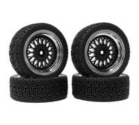 KINGCOO 4PCS 68mm RC Rallye Pneus et Route de Voiture,Pneus en Caoutchouc Roues en Plastique Revêtement pour 1/10 RC on Road Rally Drift Racing Car pour HSP HPI Tamiya Kyosho (Noir Argent)