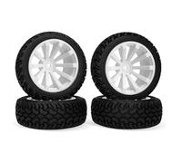 KINGCOO 4PCS 75mm RC Rallye Pneus en Voiture Caoutchouc Et 10 Rayons Roues Jantes en Plastique pour 1/10 RC sur Route Racing 1/16 RC Rallye pour Kyosho Tamiya HSP HPI (Blanc)