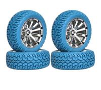 KINGCOO 4PCS 75mm RC Rallye Pneus en Voiture Caoutchouc Et 10 Rayons Roues Jantes en Plastique pour 1/10 RC sur Route Racing 1/16 RC Rallye pour Kyosho Tamiya HSP HPI (Bleu Argent)