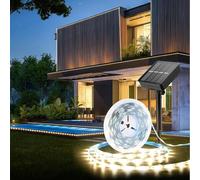 KINGCOO Bande lumineuse solaire à 150 LED - Étanche - 5 m - 8 modes - Autocollant pour l'extérieur et l'intérieur - Jardin - Noël - Mariage - Fête (blanc chaud)