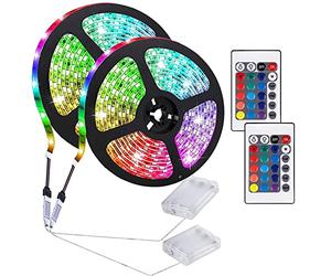 KINGCOO Bandes Lumineuses LED à Piles avec Télécommande 24 Touches, Bande Lumineuse de Corde DIY pour Arrière-plan TV Intérieur et Extérieur Décoration de Fête (Lot de 2, 5M 300LED)