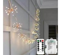 KINGCOO Guirlande lumineuse à LED en forme de feu d'artifice à piles avec télécommande, 8 modes pour extérieur, intérieur, maison, Noël, fête de mariage, blanc chaud (5 en 1 50 LED)