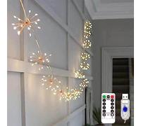 KINGCOO Guirlande lumineuse en forme de feu d'artifice USB avec télécommande, 8 modes, pour intérieur et extérieur, maison, Noël, fête de mariage (10 en 1 100 LED) Blanc chaud