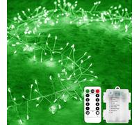 KINGCOO Guirlande lumineuse en grappe avec télécommande, 25 m, 300 LED, fil argenté, guirlande lumineuse à piles avec minuteur, pour extérieur, intérieur, chambre à coucher, mariage, fête de Noël
