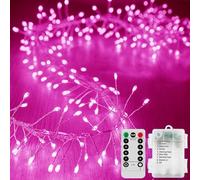 KINGCOO Guirlande lumineuse en grappe de 5 m avec 200 LED en fil argenté - Fonctionne à piles avec minuterie à distance - Pour extérieur, intérieur, chambre, mariage, fête de Noël (rose)
