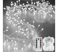 KINGCOO Guirlande lumineuse féérique en grappe avec télécommande et minuteur, 3 m 100 LED, fil argenté en forme de pétard, guirlande lumineuse fonctionnant sur batterie, 8 modes pour décoration