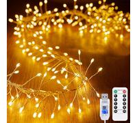KINGCOO Guirlande Lumineuse LED Féeriques avec Télécommande, Étanche 3M 100LED Cluster Lumières Alimenté par USB pour Extérieur Intérieur Fenêtre Chambre Mariage Noël Fête Décoration (Blanc chaud)