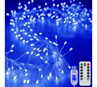 KINGCOO Guirlande Lumineuse LED Féeriques avec Télécommande, Étanche 6M 200LED Cluster Lumières Alimenté par USB pour Extérieur Intérieur Chambre Fenêtre Mariage Noël Fête Décoration (Bleu)