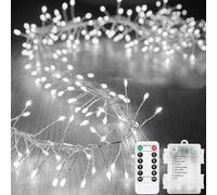 KINGCOO Guirlande lumineuse pétard avec télécommande, 5 m, 200 LED, fil argenté, fonctionne à piles, avec minuteur, pour extérieur, intérieur, chambre, mariage, décoration de fête de Noël (blanc)