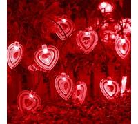 KINGCOO Guirlandes Solaires de Coeur Extérieure, Étanche 20LED Coeurs Ambiance Solaire Guirlande Lumineuse Decorative pour Maison Jardin Noël Fête Mariage Valentin Éclairage Décoration (Rouge)