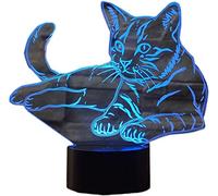 KINGCOO Lampe 3D Illusion Lumières de la Nuit, 3D Optique Visual 7 Couleurs LED Lumière Commutateur Tactile Stéréo Atmosphère Veilleuse Lampe de Bureau de Table,Cadeau pour noël (Chat)