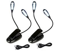 KINGCOO Lampe de Lecture, 8LED Mini Flexible Liseuse Lampe Pupitre Musique Clip 2 Modes de Luminosité Réglable avec câble USB pour Nuit Veilleuse Pince pour Livre Lecture Chevet Nocturne (2 pièce)