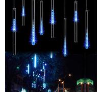 KINGCOO LED Météore Douche Solaire Lumineux Jardin, Etanche Goutte D'eau Chute Cascading 30cm 10 Tubes 360LEDs Décoratif Guirlandes Lumières pour Fête Vacances Noël Décorat (Bleu)