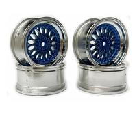 KINGCOO Lot de 4 jantes de voiture RC Diamètre 52 mm Revêtement plastique Hex 12 mm pour 1:10 RC On-Road Run-flating Drift Touring Racing Car 1,9" Pièces de pneus (bleu argenté, décalage : 6 mm)