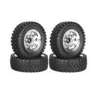 KINGCOO Lot de 4 jantes en alliage d'aluminium de 1,55" et pneus en caoutchouc de 76 mm pour voiture Crawler RC 1:10 pour Tamiya CC01 CC02 LC70 JIMNY Axial AX90069 D90 (argenté)