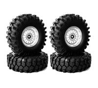 KINGCOO Lot de 4 jantes en plastique de 1,9" et pneus en caoutchouc RC de 96 mm pour voiture 1/10 RC Rock Crawler pour Axial SCX10 D90 CC01 TF2 TRX4 Tamiya Gen8 pièces (argent, décalage : 6 mm)