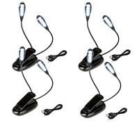 KINGCOO Lot de 4 lampes de pupitre flexibles à double tête 8 LED, pince de bureau USB, lampe de lecture à clipser sur le lit, 2 niveaux de luminosité pour les vers de bibliothèque, piano, voyage pour