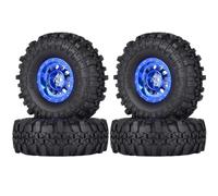 KINGCOO Lot de 4 pneus de 110 mm - Jante en plastique Beadlock et pneus en caoutchouc pour 1/10 RC Rock Crawler - Pièces pour Axial SCX10 Tamiya TRX-4 TRX-6 D90 D110 CC01 TF2 (bleu)